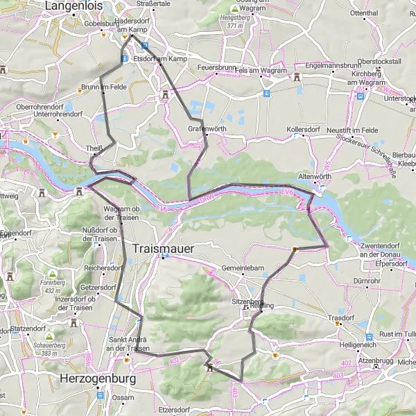 Miniatuurkaart van de fietsinspiratie "Culturele Schatten en Natuurpracht" in Niederösterreich, Austria. Gemaakt door de Tarmacs.app fietsrouteplanner