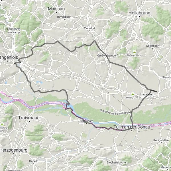 Miniaturekort af cykelinspirationen "100 km Vejcykelvej i nærheden af Hadersdorf am Kamp" i Niederösterreich, Austria. Genereret af Tarmacs.app cykelruteplanlægger