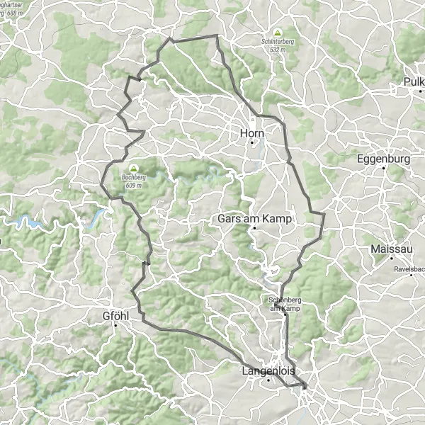 Miniature de la carte de l'inspiration cycliste "Le Tour du Vin de Langenlois" dans la Niederösterreich, Austria. Générée par le planificateur d'itinéraire cycliste Tarmacs.app