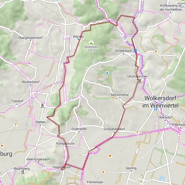 Miniatura della mappa di ispirazione al ciclismo "Esplorando i sentieri fuoristrada" nella regione di Niederösterreich, Austria. Generata da Tarmacs.app, pianificatore di rotte ciclistiche