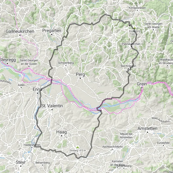 Miniatua del mapa de inspiración ciclista "Ruta de los Miradores y Pueblos" en Niederösterreich, Austria. Generado por Tarmacs.app planificador de rutas ciclistas