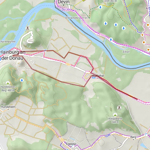 Miniaturní mapa "Gravel Route Hainburg an der Donau - Braunsberg loop" inspirace pro cyklisty v oblasti Niederösterreich, Austria. Vytvořeno pomocí plánovače tras Tarmacs.app