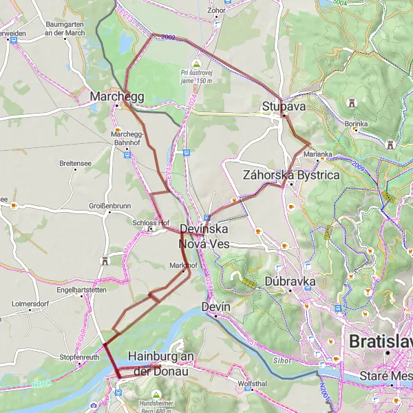 Miniatura mapy "Trasa Gravel Stupava" - trasy rowerowej w Niederösterreich, Austria. Wygenerowane przez planer tras rowerowych Tarmacs.app