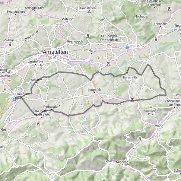 Miniatura della mappa di ispirazione al ciclismo "Giro in bicicletta intorno a Hausmening - Itinerario 1" nella regione di Niederösterreich, Austria. Generata da Tarmacs.app, pianificatore di rotte ciclistiche