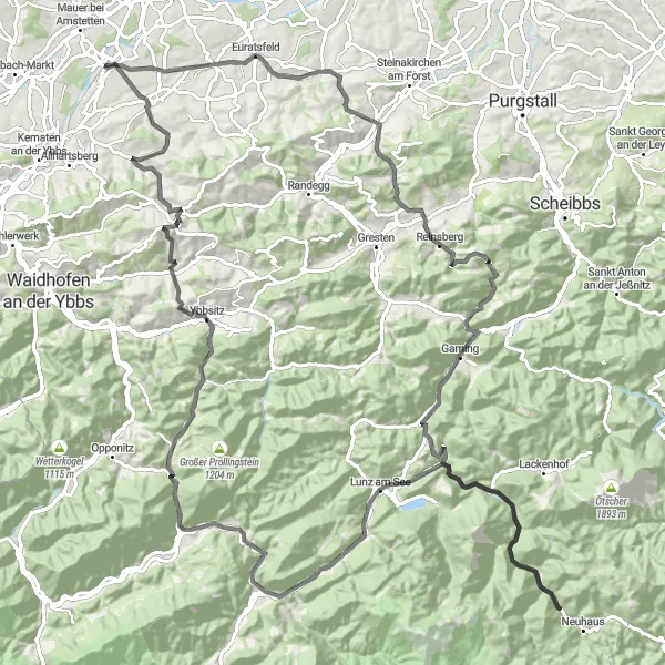 Miniatura della mappa di ispirazione al ciclismo "Tragitto panoramico in bicicletta da Hausmening - Percorso 2" nella regione di Niederösterreich, Austria. Generata da Tarmacs.app, pianificatore di rotte ciclistiche