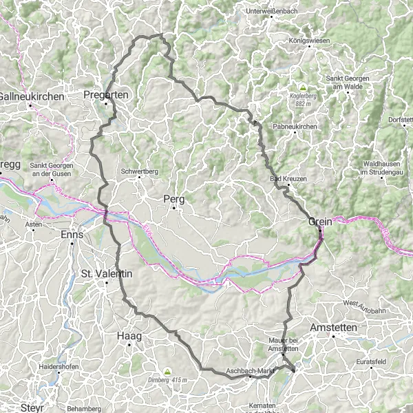 Karten-Miniaturansicht der Radinspiration "Große Rundtour von Hausmening nach Hexenturm" in Niederösterreich, Austria. Erstellt vom Tarmacs.app-Routenplaner für Radtouren