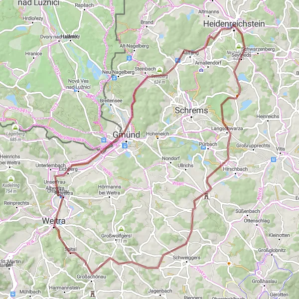 Miniaturní mapa "Gravel Rychle" inspirace pro cyklisty v oblasti Niederösterreich, Austria. Vytvořeno pomocí plánovače tras Tarmacs.app