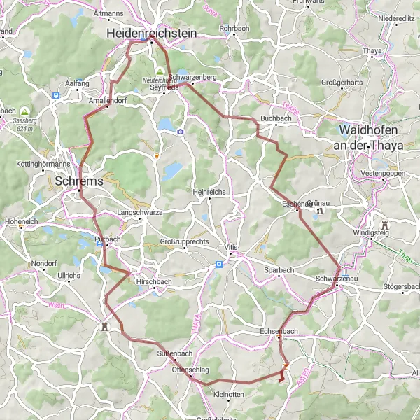 Map miniature of "Gravel Adventure in the Forest" cycling inspiration in Niederösterreich, Austria. Generated by Tarmacs.app cycling route planner