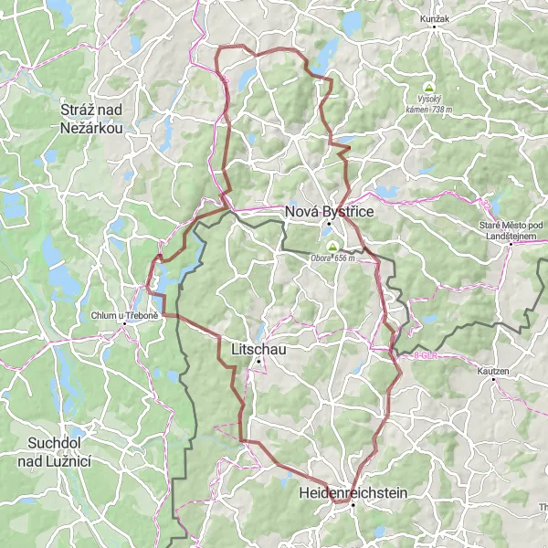 Miniaturní mapa "Gravelová exkurze do Nové Bystřice" inspirace pro cyklisty v oblasti Niederösterreich, Austria. Vytvořeno pomocí plánovače tras Tarmacs.app