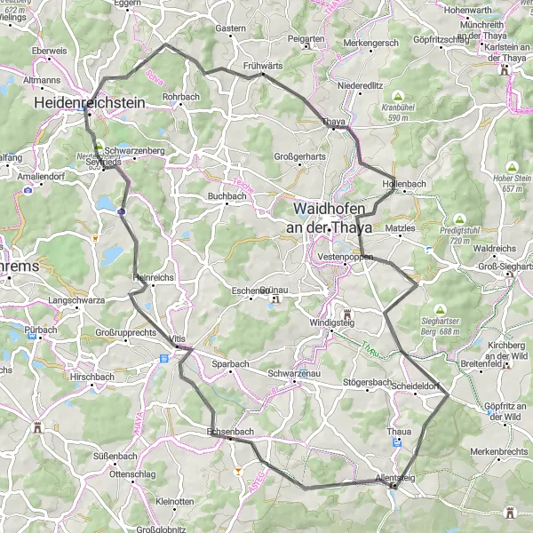 Kartminiatyr av "Äventyrlig Landsvägscykling" cykelinspiration i Niederösterreich, Austria. Genererad av Tarmacs.app cykelruttplanerare