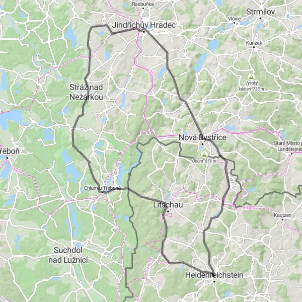 Miniature de la carte de l'inspiration cycliste "La route panoramique de Heidenreichstein" dans la Niederösterreich, Austria. Générée par le planificateur d'itinéraire cycliste Tarmacs.app