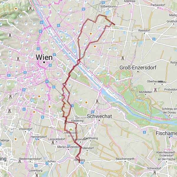 Miniature de la carte de l'inspiration cycliste "Les collines et les villages de l'Est" dans la Niederösterreich, Austria. Générée par le planificateur d'itinéraire cycliste Tarmacs.app