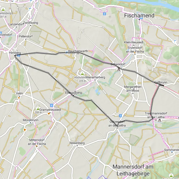 Miniature de la carte de l'inspiration cycliste "Exploration d'Andreasberg" dans la Niederösterreich, Austria. Générée par le planificateur d'itinéraire cycliste Tarmacs.app