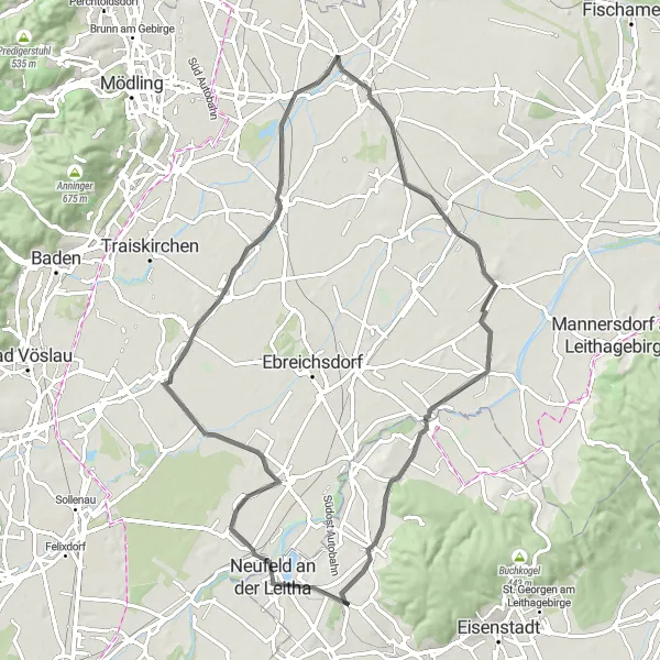 Miniature de la carte de l'inspiration cycliste "La route panoramique des vignobles" dans la Niederösterreich, Austria. Générée par le planificateur d'itinéraire cycliste Tarmacs.app