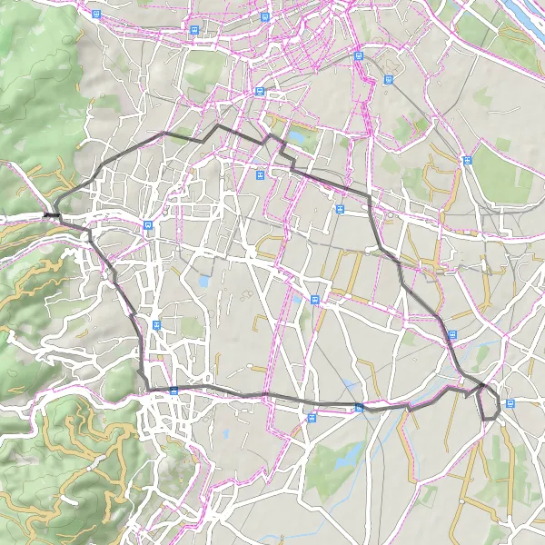 Miniatura della mappa di ispirazione al ciclismo "Tour in Bici su Strada da Achau a Maria-Lanzendorf" nella regione di Niederösterreich, Austria. Generata da Tarmacs.app, pianificatore di rotte ciclistiche