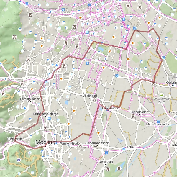 Miniatura della mappa di ispirazione al ciclismo "Scopri la natura intorno a Hinterbrühl" nella regione di Niederösterreich, Austria. Generata da Tarmacs.app, pianificatore di rotte ciclistiche