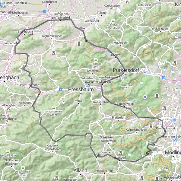 Miniature de la carte de l'inspiration cycliste "Tour de l'autoroute Schwarzkopf" dans la Niederösterreich, Austria. Générée par le planificateur d'itinéraire cycliste Tarmacs.app