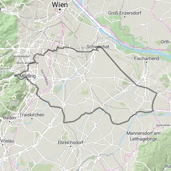 Miniatua del mapa de inspiración ciclista "Ruta de Ciclismo 'Circuito de los Viñedos'" en Niederösterreich, Austria. Generado por Tarmacs.app planificador de rutas ciclistas