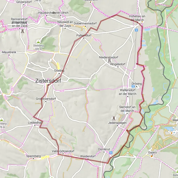 Miniaturní mapa "Gravel trasa kolem Hohenau až k Palterndorfu" inspirace pro cyklisty v oblasti Niederösterreich, Austria. Vytvořeno pomocí plánovače tras Tarmacs.app