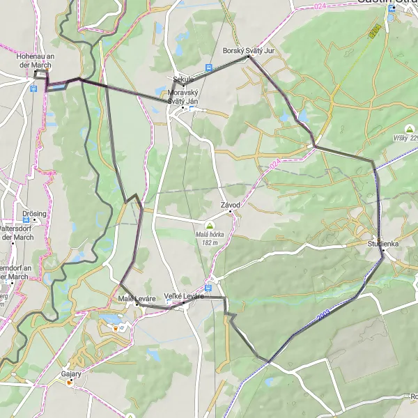 Mapa miniatúra "Cesta do Moravského Svätého Jána" cyklistická inšpirácia v Niederösterreich, Austria. Vygenerované cyklistickým plánovačom trás Tarmacs.app