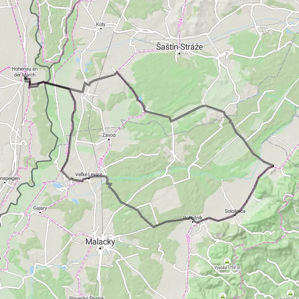 Map miniature of "Road cycling route from Hohenau to Glockenturm" cycling inspiration in Niederösterreich, Austria. Generated by Tarmacs.app cycling route planner