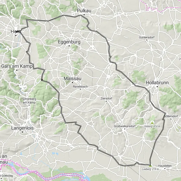 Miniatura della mappa di ispirazione al ciclismo "Avventura Ciclistica attraverso i Paesaggi Rurali" nella regione di Niederösterreich, Austria. Generata da Tarmacs.app, pianificatore di rotte ciclistiche