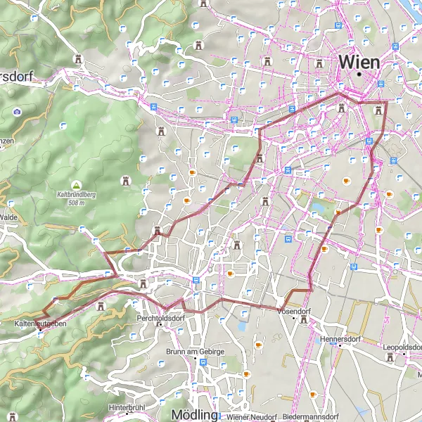 Map miniature of "Scenic Gravel Ride with Vienna Skyline Views" cycling inspiration in Niederösterreich, Austria. Generated by Tarmacs.app cycling route planner