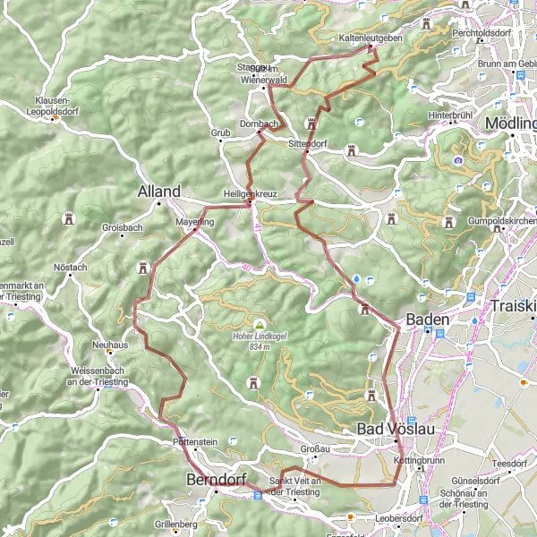 Kartminiatyr av "Grusväg Cykeltur från Kaltenleutgeben" cykelinspiration i Niederösterreich, Austria. Genererad av Tarmacs.app cykelruttplanerare