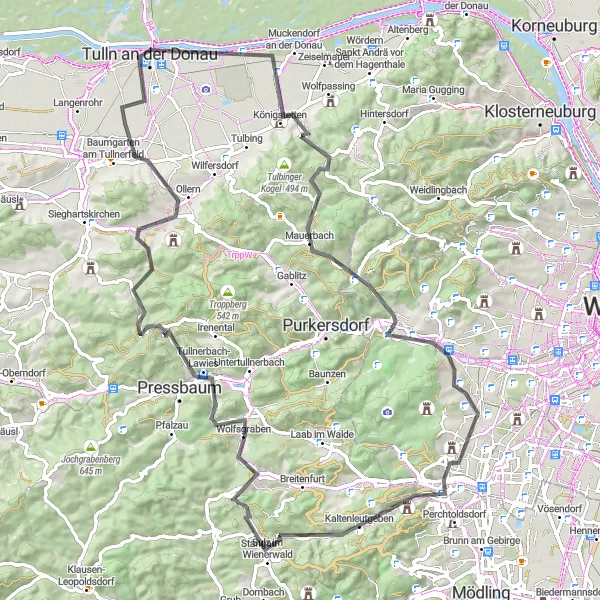 Map miniature of "The Totenkopf Circuit" cycling inspiration in Niederösterreich, Austria. Generated by Tarmacs.app cycling route planner