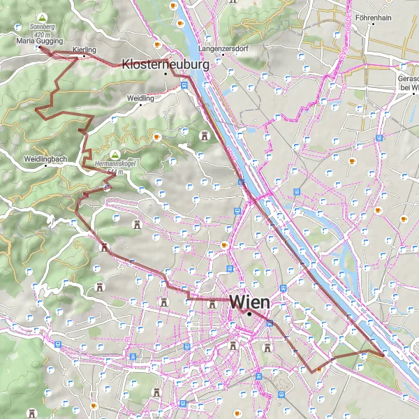 Miniatuurkaart van de fietsinspiratie "Gravelroute rond Kierling" in Niederösterreich, Austria. Gemaakt door de Tarmacs.app fietsrouteplanner