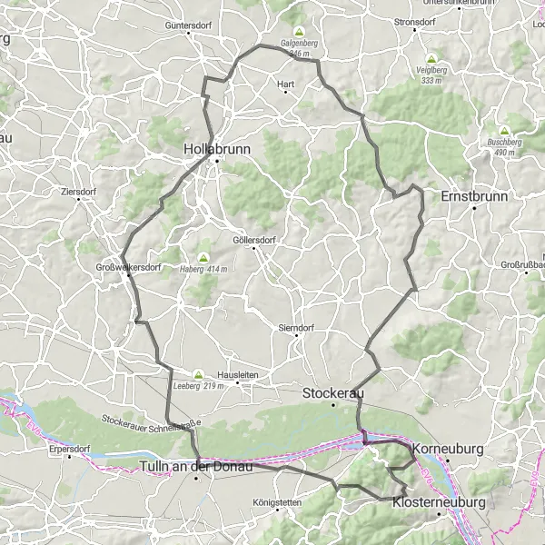 Miniatuurkaart van de fietsinspiratie "Roadtrip naar Schloss Niederfellabrunn" in Niederösterreich, Austria. Gemaakt door de Tarmacs.app fietsrouteplanner