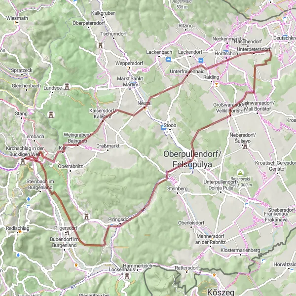 Map miniature of "Bucklige Welt Gravel Adventure" cycling inspiration in Niederösterreich, Austria. Generated by Tarmacs.app cycling route planner