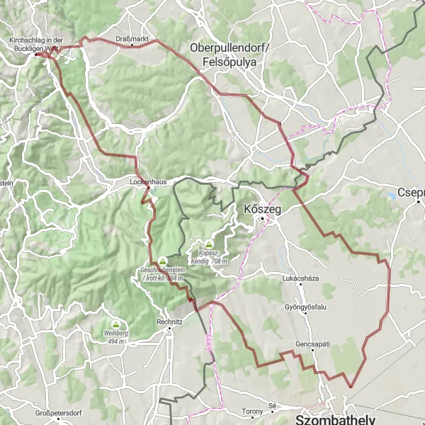 Miniaturní mapa "Gravel trasa kolem Kirchschlagu" inspirace pro cyklisty v oblasti Niederösterreich, Austria. Vytvořeno pomocí plánovače tras Tarmacs.app