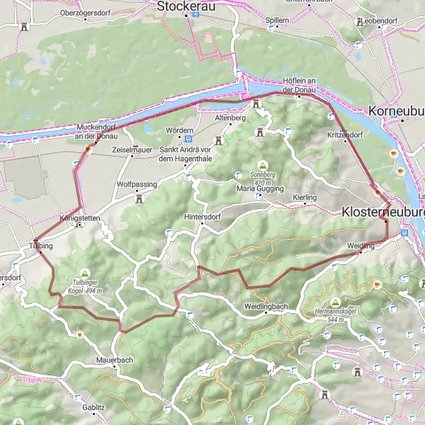 Mapa miniatúra "Gravel path along the Danube" cyklistická inšpirácia v Niederösterreich, Austria. Vygenerované cyklistickým plánovačom trás Tarmacs.app