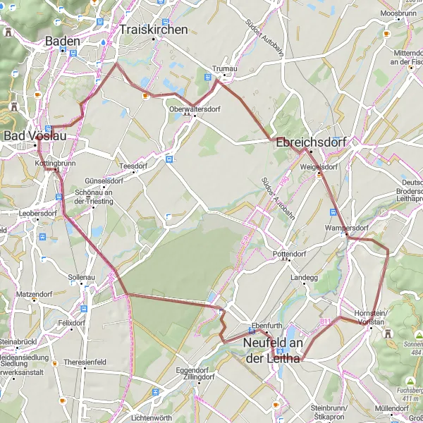 Map miniature of "Nature and History in the Leitha Region" cycling inspiration in Niederösterreich, Austria. Generated by Tarmacs.app cycling route planner