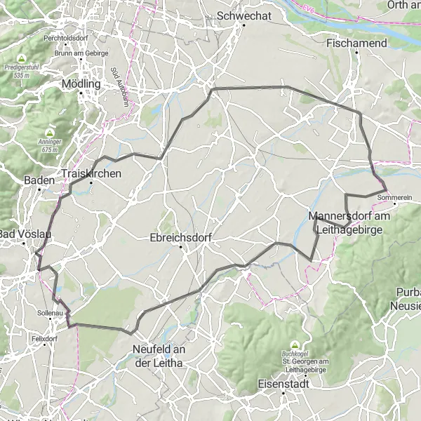 Miniatura della mappa di ispirazione al ciclismo "Road Cycling Adventure to Schönau an der Triesting" nella regione di Niederösterreich, Austria. Generata da Tarmacs.app, pianificatore di rotte ciclistiche