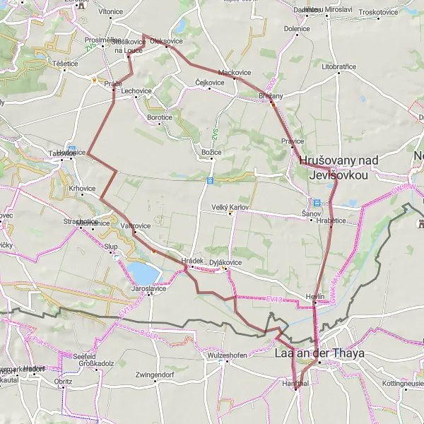 Miniatura mapy "Trasa Gravelowa przez Hrádek i Hrušovany nad Jevišovkou" - trasy rowerowej w Niederösterreich, Austria. Wygenerowane przez planer tras rowerowych Tarmacs.app