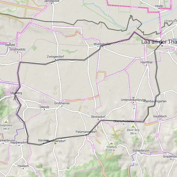 Miniatua del mapa de inspiración ciclista "Vistas panorámicas desde Siebenbergeblick" en Niederösterreich, Austria. Generado por Tarmacs.app planificador de rutas ciclistas