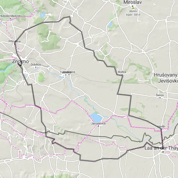 Kartminiatyr av "Historisk sykkeltur rundt Laa an der Thaya" sykkelinspirasjon i Niederösterreich, Austria. Generert av Tarmacs.app sykkelrutoplanlegger