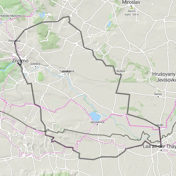 Karten-Miniaturansicht der Radinspiration "Erkundungstour um Laa an der Thaya" in Niederösterreich, Austria. Erstellt vom Tarmacs.app-Routenplaner für Radtouren