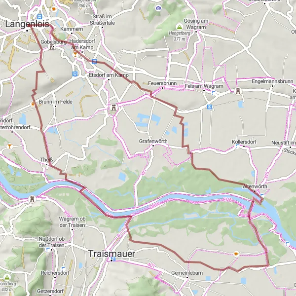 Kartminiatyr av "Eventyrlig gravelrunde gjennom Niederösterreich" sykkelinspirasjon i Niederösterreich, Austria. Generert av Tarmacs.app sykkelrutoplanlegger