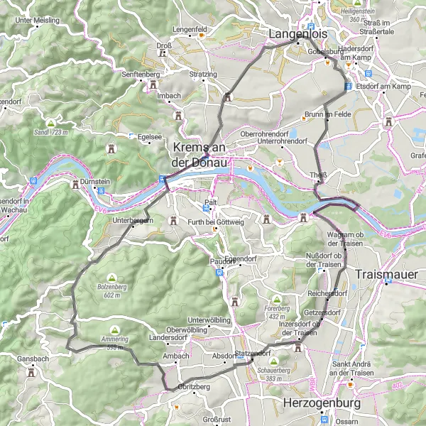 Miniatuurkaart van de fietsinspiratie "Wegrondje via Wetzmannsthal" in Niederösterreich, Austria. Gemaakt door de Tarmacs.app fietsrouteplanner