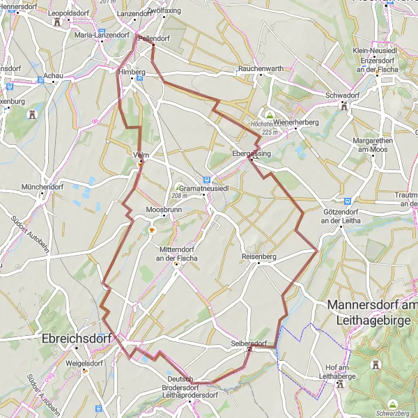 Miniature de la carte de l'inspiration cycliste "Excursion Ebergassing-Leithaprodersdorf" dans la Niederösterreich, Austria. Générée par le planificateur d'itinéraire cycliste Tarmacs.app