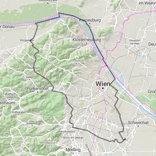 Map miniature of "Maria-Lanzendorf - Johannesberg Loop" cycling inspiration in Niederösterreich, Austria. Generated by Tarmacs.app cycling route planner