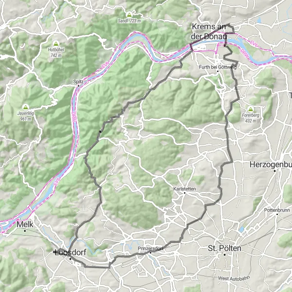 Miniatuurkaart van de fietsinspiratie "Eggendorf Exploration" in Niederösterreich, Austria. Gemaakt door de Tarmacs.app fietsrouteplanner