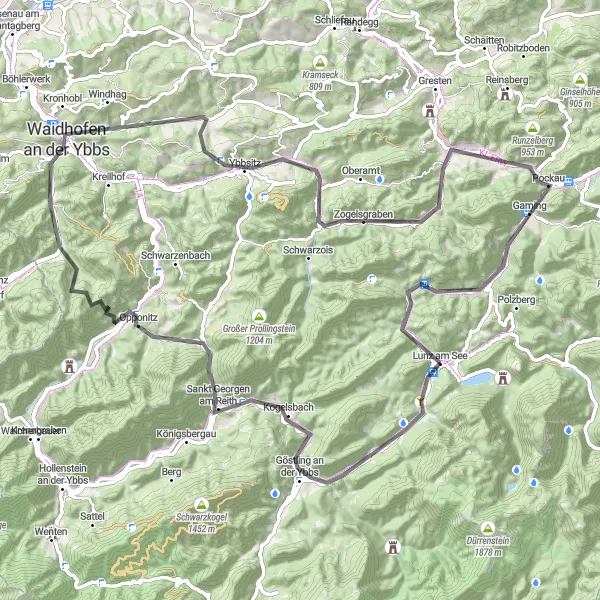 Karten-Miniaturansicht der Radinspiration "Rundtour durch Göstling an der Ybbs und Ybbsitz" in Niederösterreich, Austria. Erstellt vom Tarmacs.app-Routenplaner für Radtouren