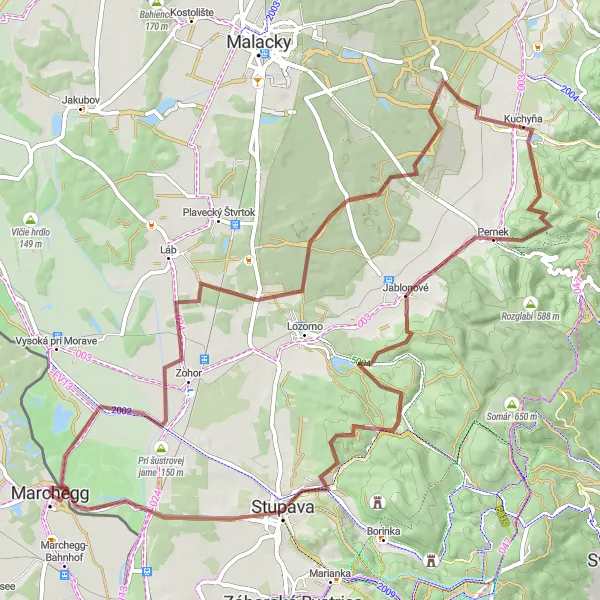 Karten-Miniaturansicht der Radinspiration "Gravelabenteuer bei Marchegg" in Niederösterreich, Austria. Erstellt vom Tarmacs.app-Routenplaner für Radtouren