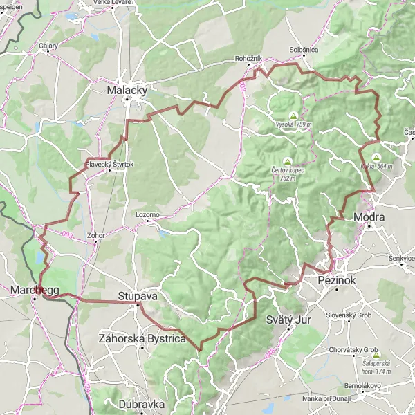 Miniatuurkaart van de fietsinspiratie "Gravelroute door de heuvels van Niederösterreich" in Niederösterreich, Austria. Gemaakt door de Tarmacs.app fietsrouteplanner
