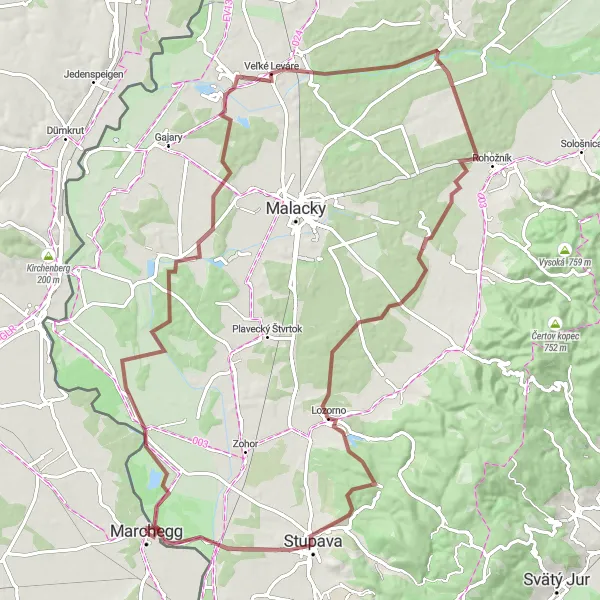 Miniatuurkaart van de fietsinspiratie "Rondrit naar Marchegg via Rozhľadňa Vŕšok" in Niederösterreich, Austria. Gemaakt door de Tarmacs.app fietsrouteplanner