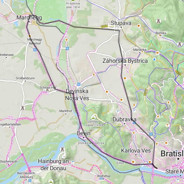Miniatura mapy "Trasa przez Schloss Hof" - trasy rowerowej w Niederösterreich, Austria. Wygenerowane przez planer tras rowerowych Tarmacs.app